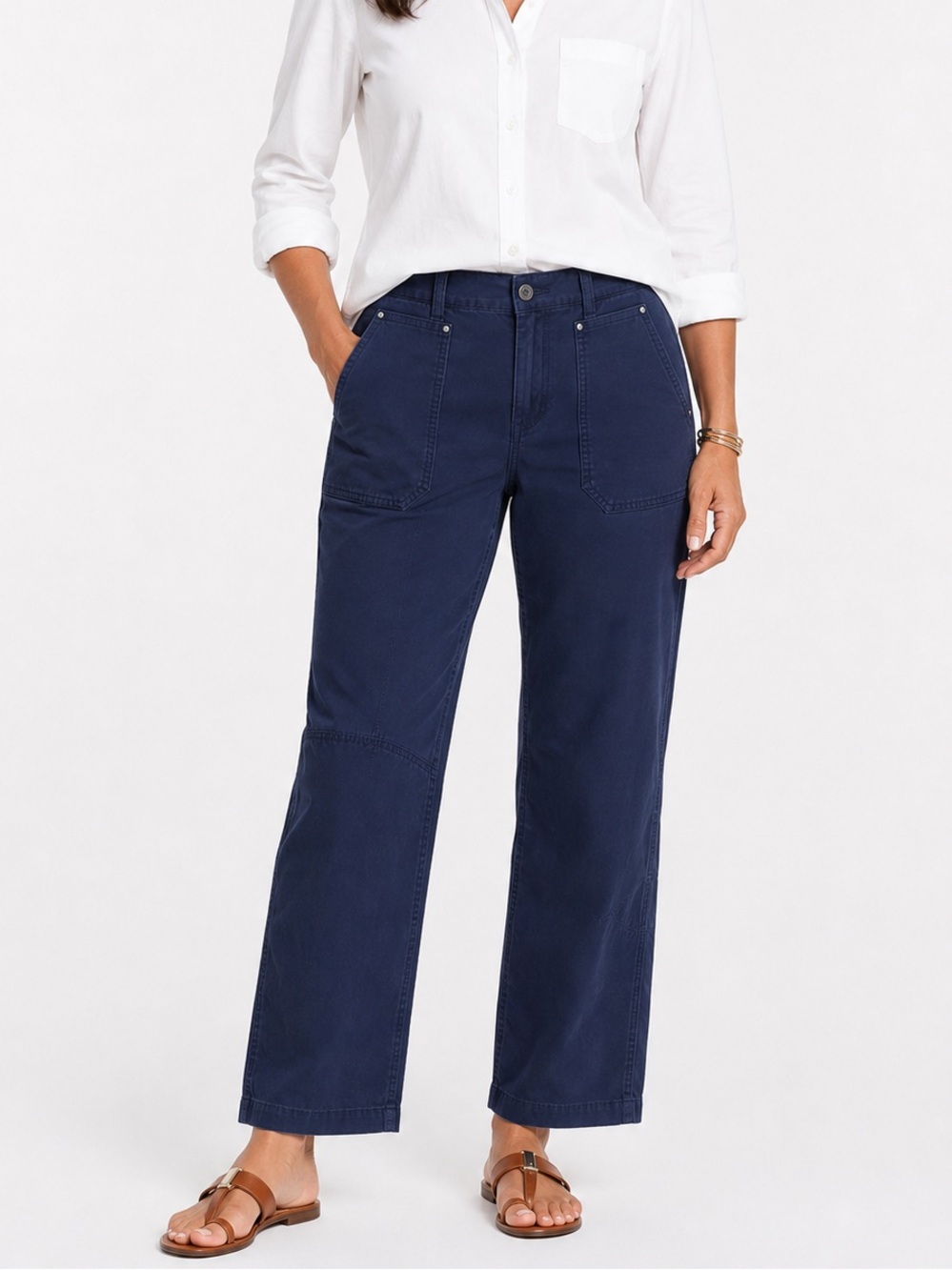 Chico’s Navy Utility Cargo Straight Leg Pants Size 1.5 M 30” Inseam